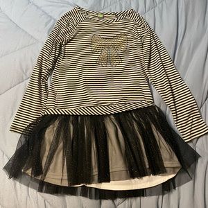 Girls black/off white/gold drop waist dress. Size 10
